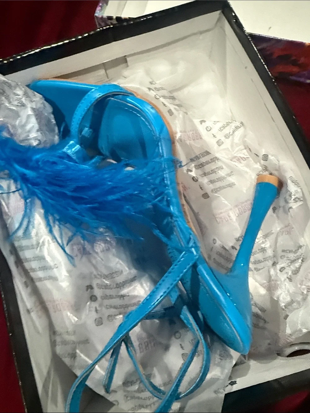 Blue Feather Strap High Heel Sandals - Women's